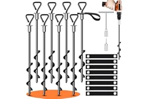 PAMOFUPER Trampoline Stakes Ground Anchors Screw in Tent Stakes Heavy Duty for High Winds, Trampoline Anchors with Straps, Canopies, Carports, Sheds, Swing Sets,Mobile Home 14in Ground Anchors