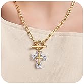 SERYNOW Chunky Hammered Cross Necklace for Women Men - Mixed Metal Religious Christian Statement Cross Pendant Jewelry Gift for Her