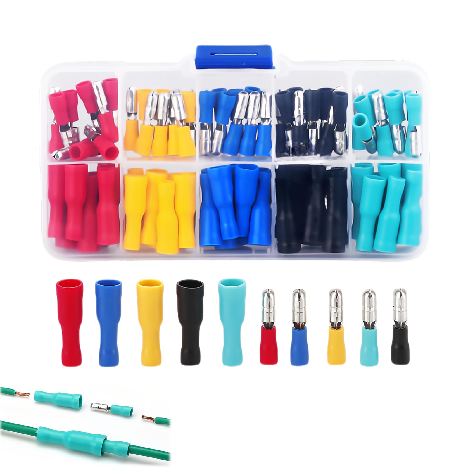 Electrical Connectors,100pcs Wire Connectors Insulated Male Female Bullet Connectors Crimp Connectors Cable Terminal Connectors Electric Connectors for Wiring - Red Yellow Blue Green Black