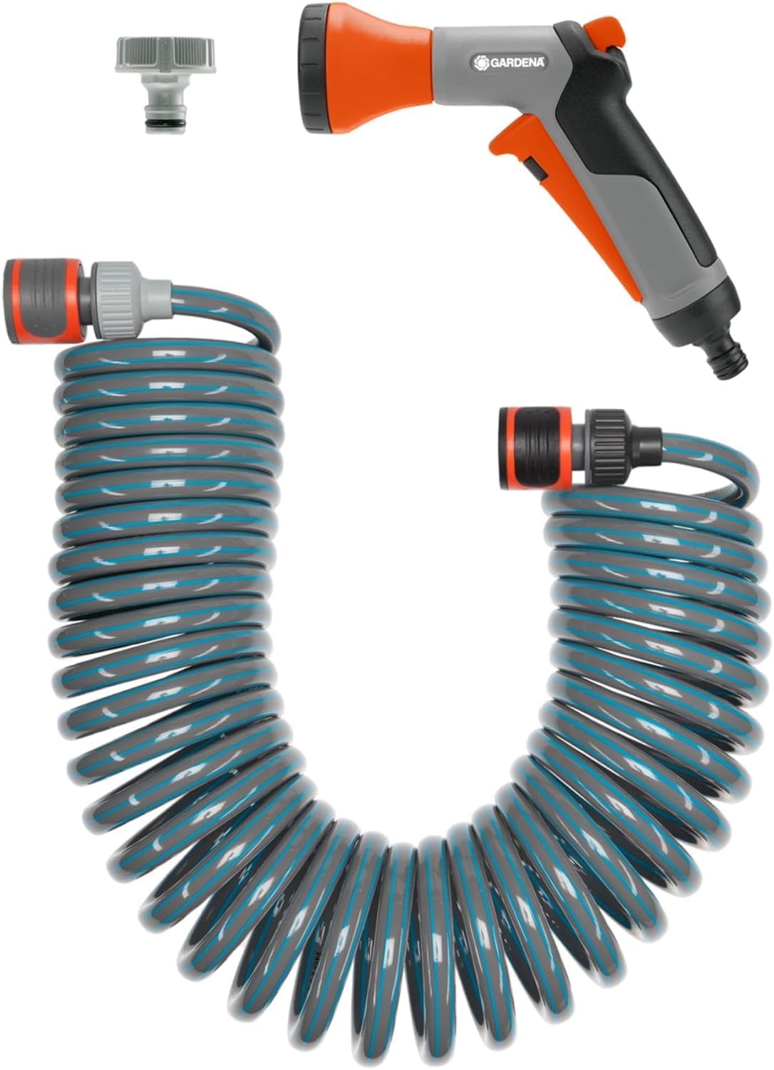Gardena Spiral Hose Set 10 m: Spiral Garden Hose for Casting and Irrigation Smaller Surfaces, Restoring Force, Diameter 9 mm, with Gardena System Parts and Shower (4647-20)