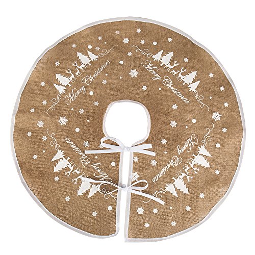 Hootech Christmas Tree Skirt 48 Inch Burlap Tree Skirts Ornaments Xmas Decorations White Snowflake Printed for Christmas Party (48"/122cm)
