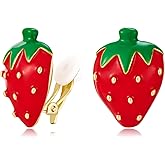 Strawberry Clip On Earrings for Women Red Cute Strawberry Cherry Clip On Earrings Summer Fruit Non Pierced Earring