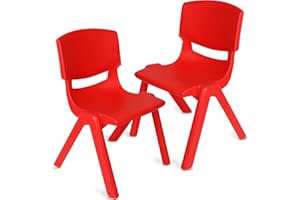 Playkidiz Kids Plastic Chair Set of 2- Preschool Chairs for Toddlers Kids 20.5" H - Stackable Kids Chairs with Perfect Design for School Playroom Daycare Home - Red