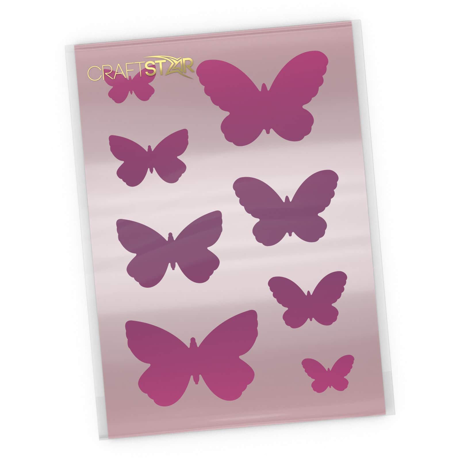 CraftStar Butterfly Stencil Set - A4 Stencil Sheet with 8 Butterfly Templates