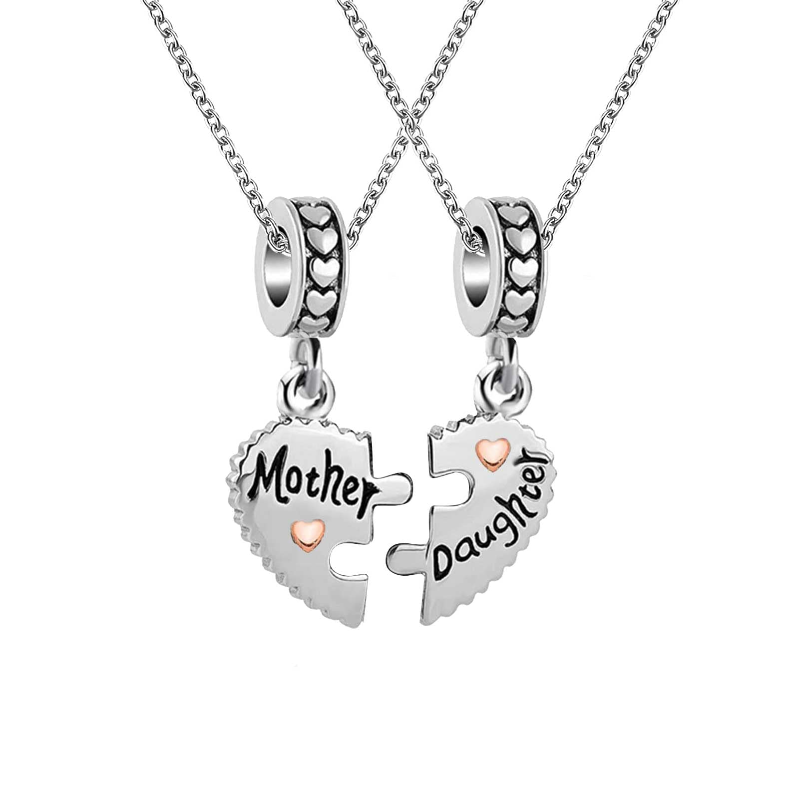 KunBead Jewelry Mother Daughter Love Heart Charm Matching Pendant Necklace Gift for Mum from Daughter