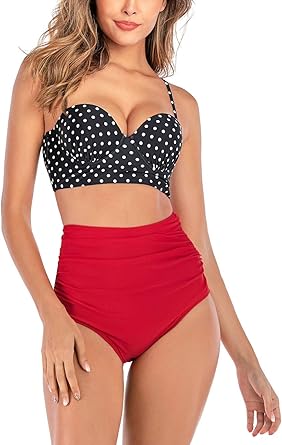 red high waisted bikini set