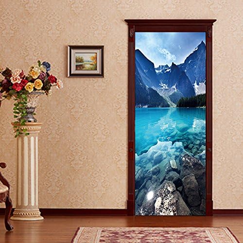 Amaonm Set of 2 38.5x200cm/15.1x78.7inch Removable 3D False Door Wallpaper Vinyl 3D Mountain and Lake art Decor Stickers Murals for Walls Home Room Bedroom Living Room Office Decoration (ZB30)