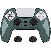 PlayVital Knight Edition Templeton Gray & Jade Grey Two Tone Anti-Slip Silicone Cover Skin for ps5 Controller, Soft Rubber Case for ps5 Wireless Controller with Thumb Grip Caps