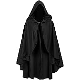 JPXH Medieval Cloak with Hood Short Hooded Cape for Adult Men and Women Halloween Renaissance
