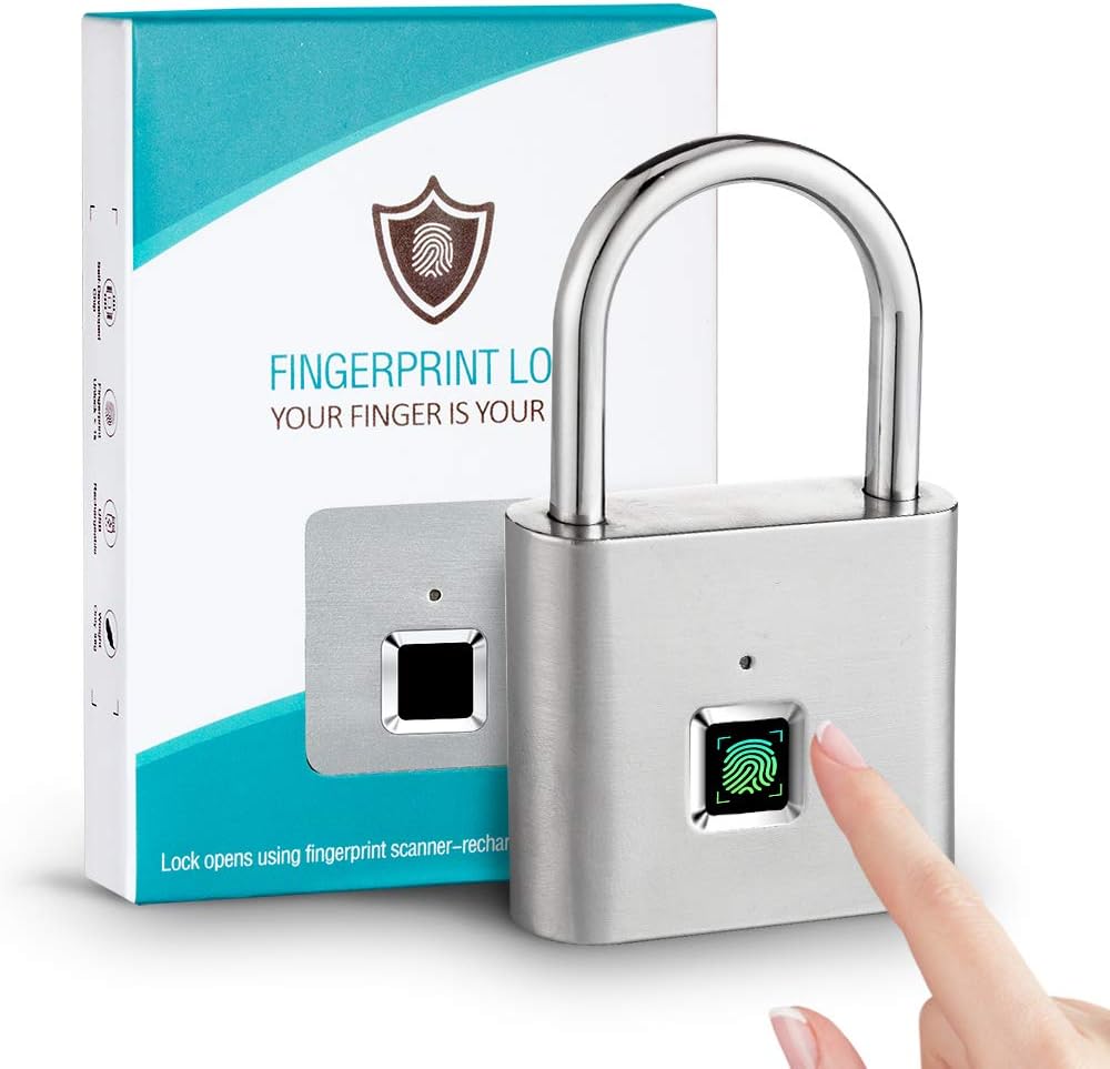 FUERS Smart Fingerprint Padlock USB Rechargeable Anti-Theft Security Keyless Electronic Fingerprint Smart Lock Padlock Home Door Bag Luggage Case Lock