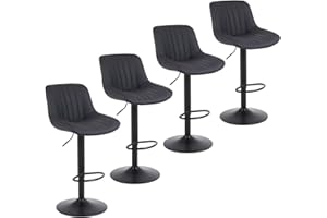 Youhauchair Bar Stools Set of 4, Swivel Counter Height Barstools with Back, Adjustable PU Leather Bar Chairs, Modern Armless Kitchen Island Stool, Black