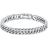 8/12/17mm Wide Cuban Link Bracelet for Men Father Gift 18K Gold/Black Plated Stainless Steel Bracelets 7.4-9 Inches(Gift Wrapped)
