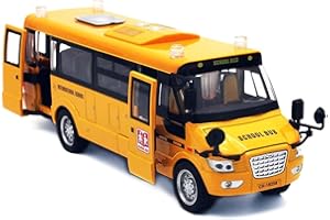 Tipmant Alloy School Bus Model Toys Pull Back Vehicle Car Broadcasting Sound & Music, Lights, Moveable Doors Kids Birthday