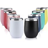 TDYDDYU 8-Pack 12 OZ Stainless Steel Wine Tumbler With Lid - Double Wall Vacuum Insulated Travel Cup for Coffee, Cocktails, Ice Cream (Combination Color)