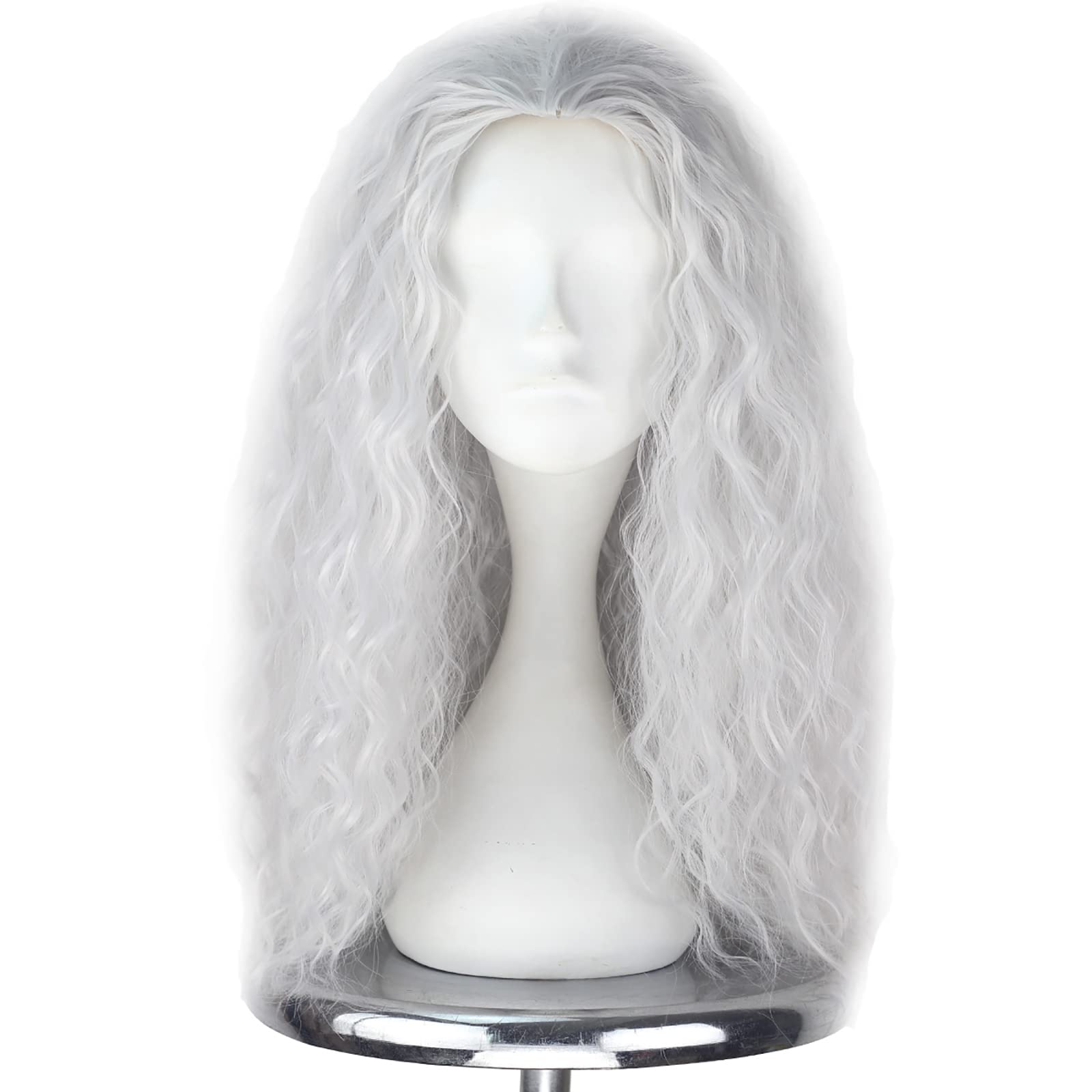 Photo 1 of iCos Old Lady Wig - Long Curly Fluffy Dirty Silver Grey Witch Hair Wig for Grandma, Halloween Costume, Movie Cosplay, Punk Style - Adult Men & Women
