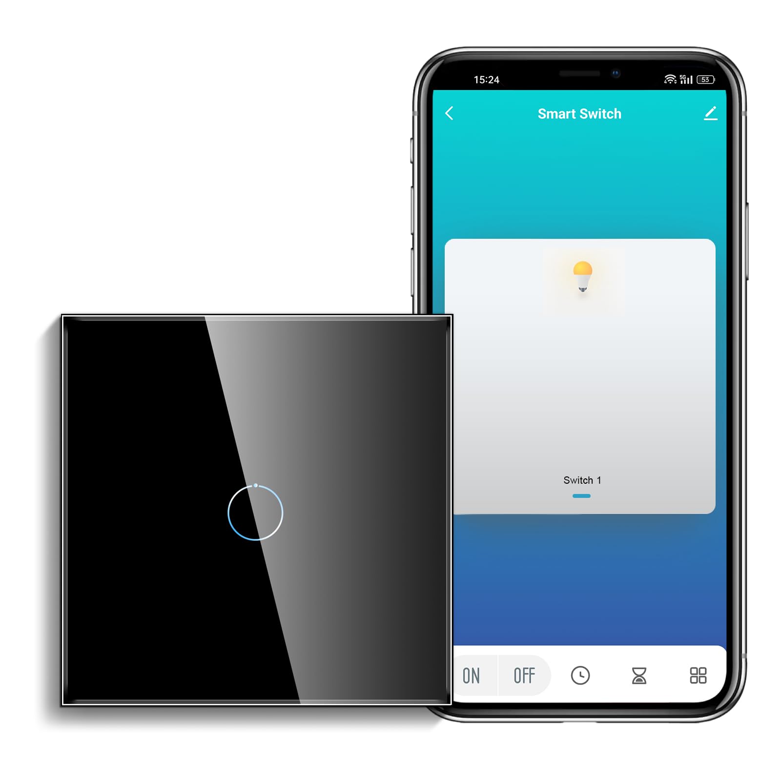 CNBINGO Smart Touch Light Switch with Glass Wall Plate and LED Backlight, No Neutral Wire Required, Works with Alexa, Google Assistant, Timing or Schedule — image 1