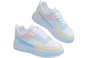 WDIRARA Women's Colorblock Lace Up Front Skater Round Toe Shoes Casual Sneakers