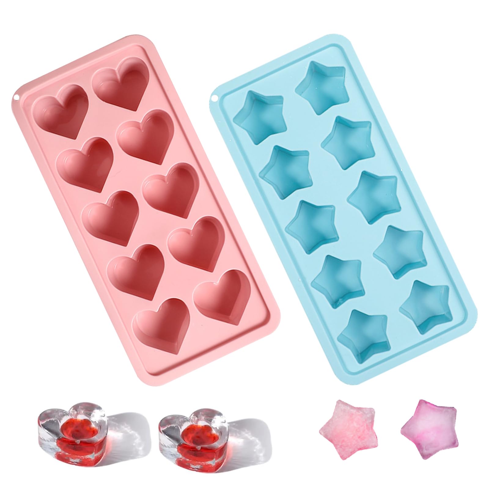 Bekecidi 2 Pack Ice Cube Trays Soft Silicone Ice Moulds Star Heart Shaped Ice Cube Moulds Easy to Remove Ice Cube Tray for Whisky, Cocktails, Beer and Drinks