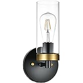 CATAHOTA 1-Light Wall Sconce Hardwired Satin Brass and Black Bathroom Vanity Light Fixtures Over Mirror, Black and Gold Indoo