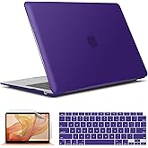IBENZER Compatible with New MacBook Air 13 inch case 2022 2021 2020 M1 A2337 A2179 A1932, Hard Shell Case&Keyboard Cover&Screen Film for Mac Air 13 with Touch ID (2018-2022), Ultra Purple, AT13UAPU+2