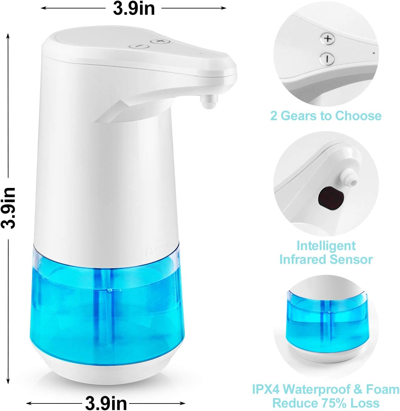 Automatic Foaming Soap Dispenser 350ml/12.3 oz, Smart Infrared Sensor Premium Waterproof IPX4, Battery Operated Countertop Automatic Soap Dispenser Touchless for Bathroom Kitchen Toilet Office Hotel: Home & Kitchen