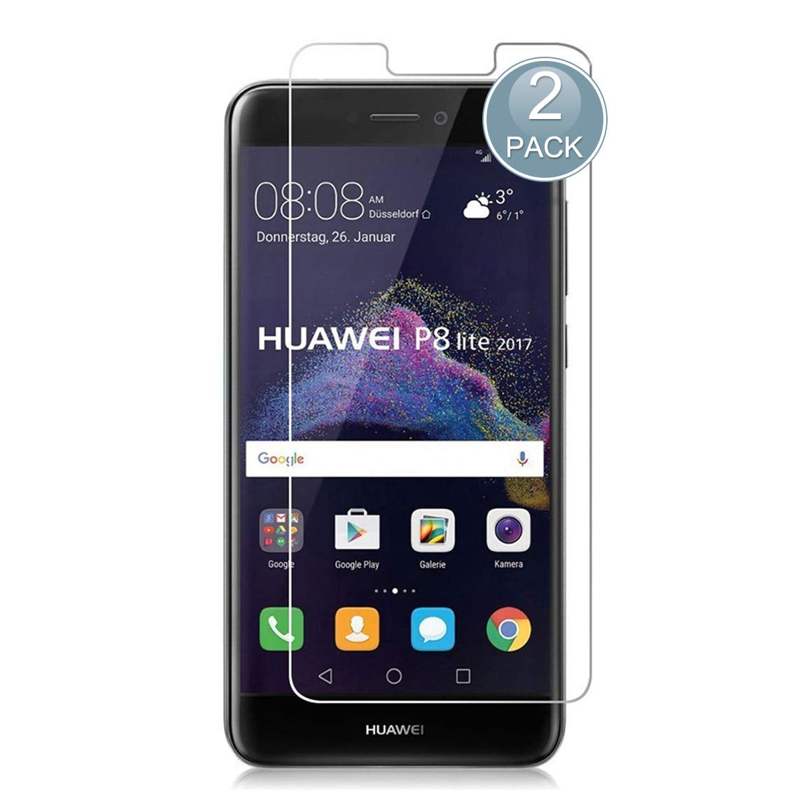 E-Hamii [2-Pack Screen Protector Compatible with Huawei P8 Lite 2017,9H Tempered Glass Protective,2.5D Double Defense Series Premium Protect Film,[Anti-fingerprint and Anti-Scratch][Bubble-Free]