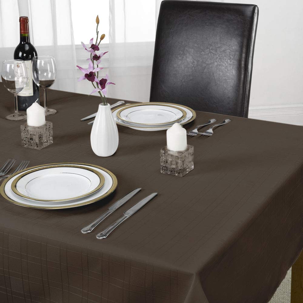 Emma Barclay Chequers - Jacquard Table Cloth in Chocolate - 70" (178cm) Round — image 1