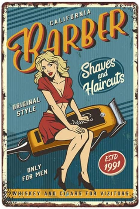 Plaque Métal Barbershop Vintage – 20x30cm – Déco Barbier Coiffeur – Noir Et Blanc