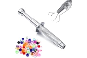 JIESIBAO 3" Short Piercing Assistant Pen, Piercing Ball Grabber Tool, Stainless Steel Jewelry Pick Up Tool with 4 Prongs Quad Prong Push-in Syringe Type Ball Catcher