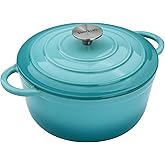 3 QT Enameled Cast Iron Dutch Oven with Lid Round Dutch Oven Big Dual Handles Classic Round Pot for Home Baking, Cooking, Aqu