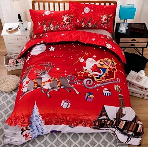 Merry Christmas Red Bedding Set HD Print Xmas Santa Claus Duvet Cover Set Full Size 3PCS Bedding Sets