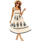 Dynvernal Womens Boho Maxi Dress 2025 Casual Sleeveless Square Neck A Line Smocked Long Dresses Beach Summer Vacation