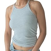 Klassy Network Ribbed High Neck Brami Tank-Top for Women - Built-in Bra Racerback Full Length Tank with Straps