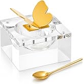 Khen Butterfly Honey Dish with Gold Spoon, 160 mL Crystal Clear Lucite Acrylic Bowl | Elegant Honey Server &amp; Sweet Container for Rosh Hashanah, Shabbat, Holidays, Kitchen Table Storage &amp; Everyday Use