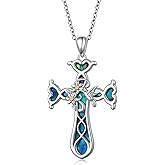 SHAOAN 925 Sterling Silver Cross Hummingbird Pendant Necklace for Women Flower Abalone Shell Necklace Jewelry Gifts for Christmas Anniversary Birthday