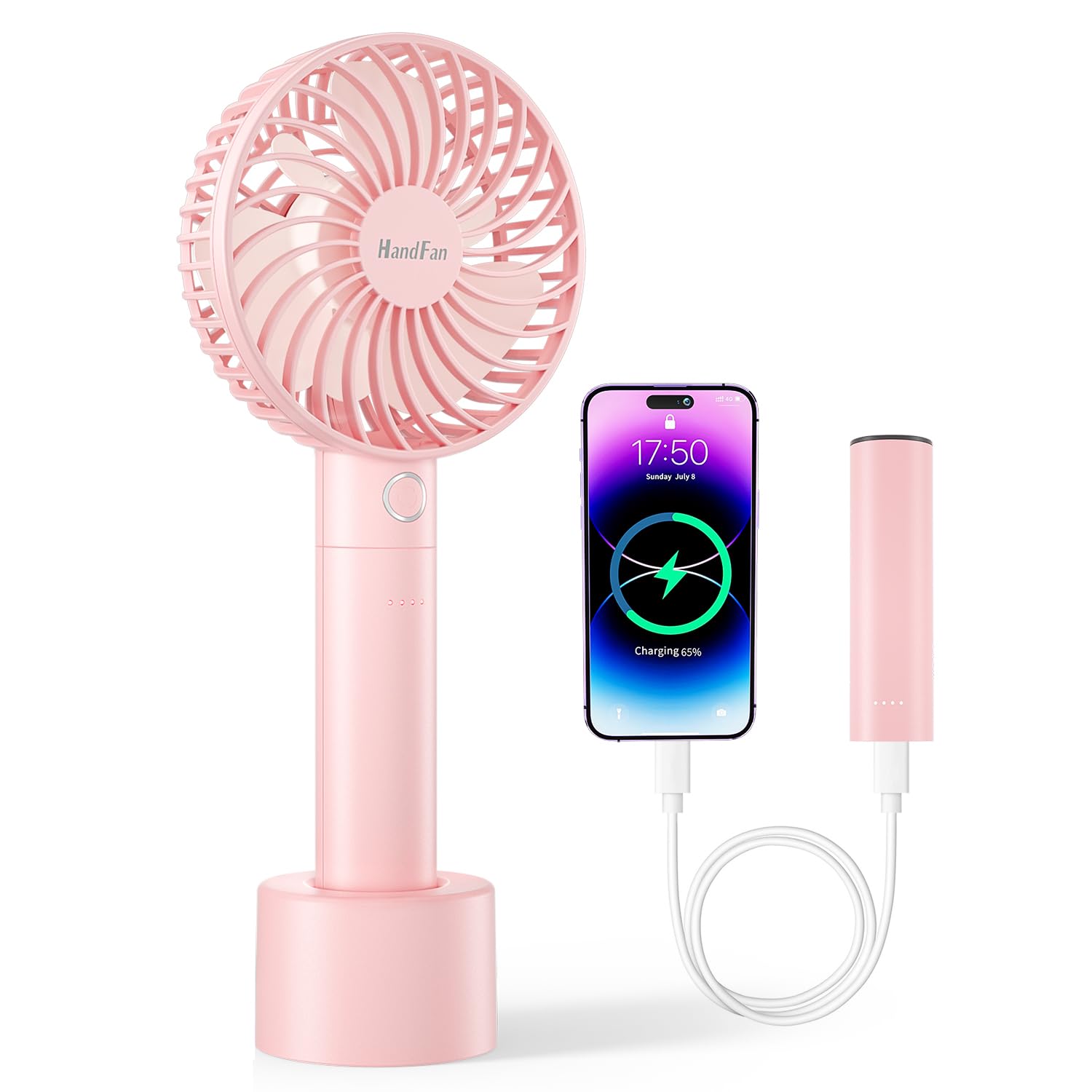 HandFan Portable Handheld Fan, Small Personal Hand Fan, Electric Mini Cooling Fans, USB Rechargeable Desk Fans for Travel Beach Makeup Office Disney, Gifts for Women(Pink)