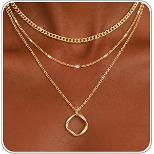 VRIUA Layered Necklaces for Women 14K Gold Plated Necklace Stack | Gold Necklace for Women, Dainty Circle North Star Cross Pe