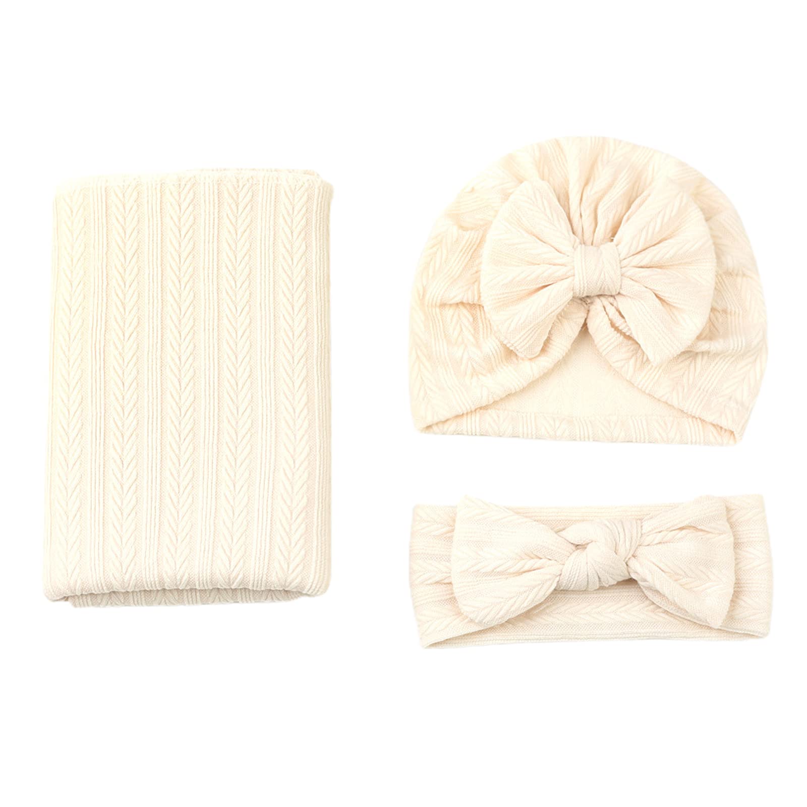 New Born Receiving Blanket, Newborn Receiving Blanket with Headband and Hat, Baby Swaddling Blanket for Boys Girls