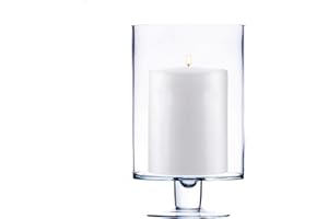 CYS EXCEL Glass Hurricane Pillar Candle Holder (H:10" W:6") | Multiple Size Choices Short Stem Candle Centerpieces | Stemmed Glass Cylinder Candle Vase