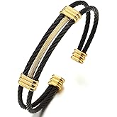 COOLSTEELANDBEYOND Men Women Stainless Steel Twisted Cable Adjustable Cuff Bangle Bracelet