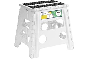 Uinicor 13" Folding Step Stool for Adults and Kids Holds Up to 300 lbs,Non-Slip Folding Stools with Handle, Compact Plastic Foldable Step Stool for Bathroom,Bedroom, Kitchen White 1pc