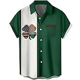 Mens 2026 ST Patricks Day Shirts Clover ST Pattys Day Funny Hat Dwarf Green Printed Short Sleeve Button Down Shirt