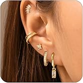 Bolinteri 5 Pairs 14K Gold Stud Hoop Earrings Set for Women Hypoallergenic 925 Sterling Silver Post Dainty Huggie Cuff Earring Sets for Multiple Piercing Stacks Trendy Women Fashion Jewelry Gifts