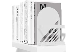 Neatly Made Iron Arch Modern and Decorative Bookends for Heavy Books, 200% Stronger & Heavier Than The Average Bookends, Large Bookends with Matching Bonus Storage Cup (Snow White)