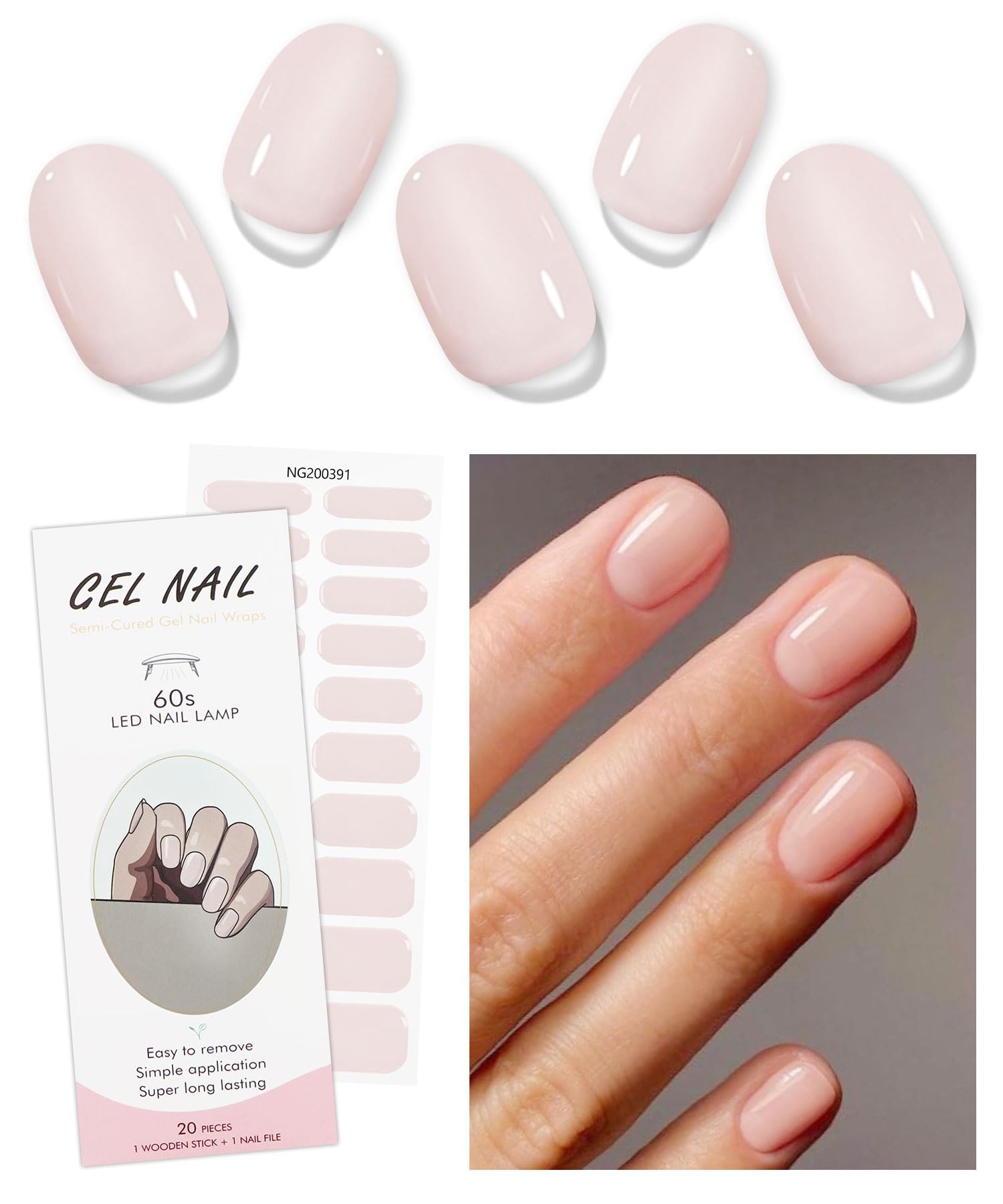 JMEOWIO Semi Cured Gel Nail Strips Solid Color Cream Gel Nail Stickers Nails Art Design Decoration Accessories