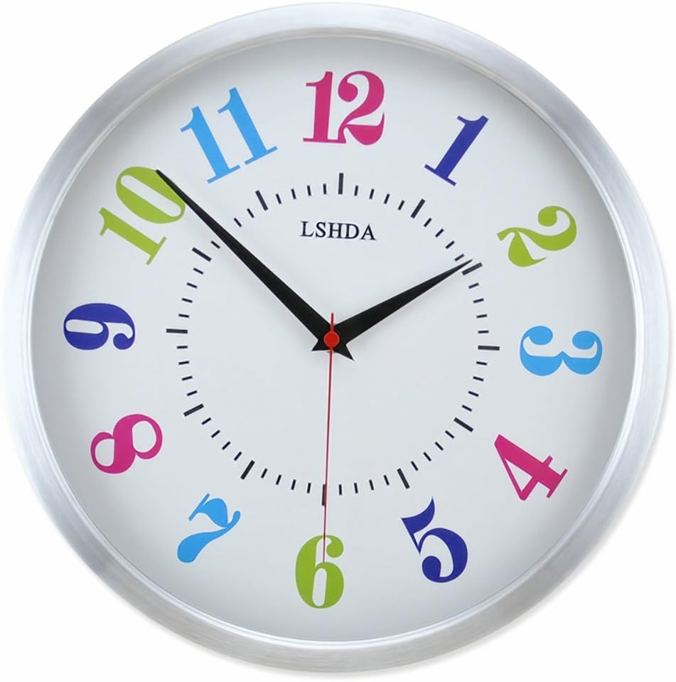 Living Room And Bedroom Fashion Wall Clock 12 Inch Colorful Digital Dial ( Color : Silver )