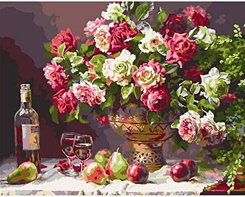 HotAmz DIY oil Painting, Paint by Number Kit For Kids Adult- Flower and Wine Bottle 16 x 20 inch