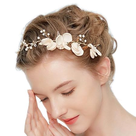 Lareina.C Vintage Haarband Stoff Blume Stirnbänder Braut Haarschmuck Hochzeit Kopfschmuck