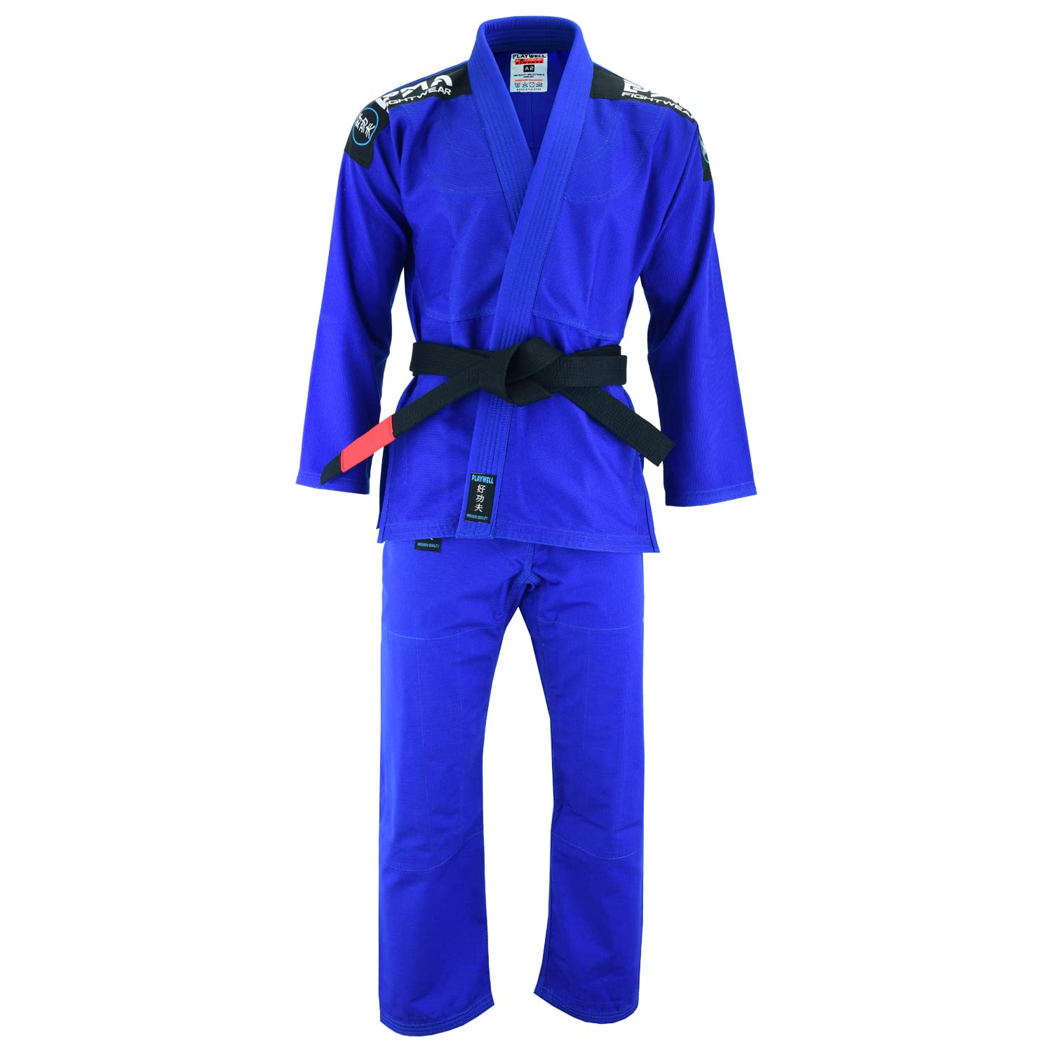 Playwell Adults Mens Pro Elite BJJ Jiu Jitsu Gi - Blue (Comes with Free White BJJ Belt) (A1)
