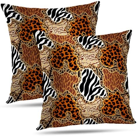 Tyfuty Set of 2 18 x 18 Inch Throw Pillow Covers with Animal Spots Tiger Stripes Leopard Skin Safari Collection Abstract Pillowcases Cushion Use for Living Room Bed Sofa